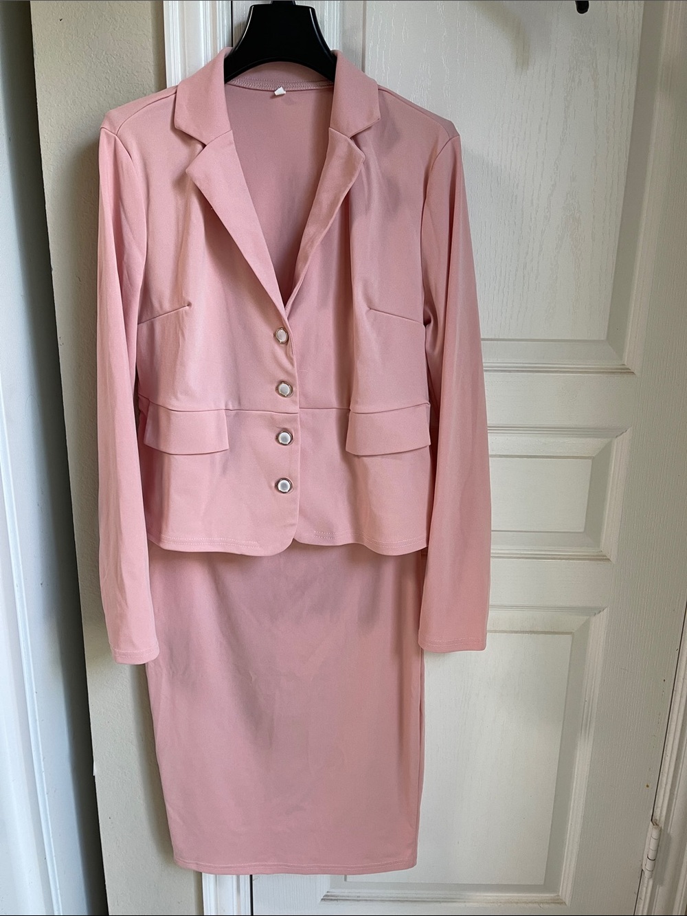 Women's Pink Two-Piece Blazer and Pencil Skirt Set